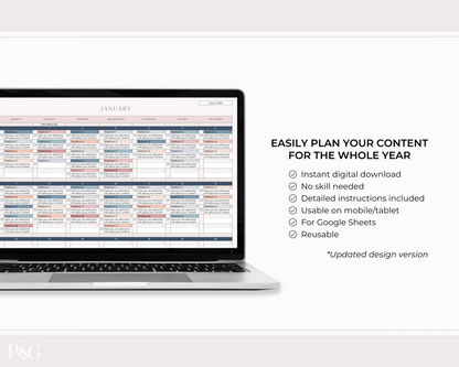 NEW DESIGN: Social Media Content Calendar Spreadsheet for Google Sheets