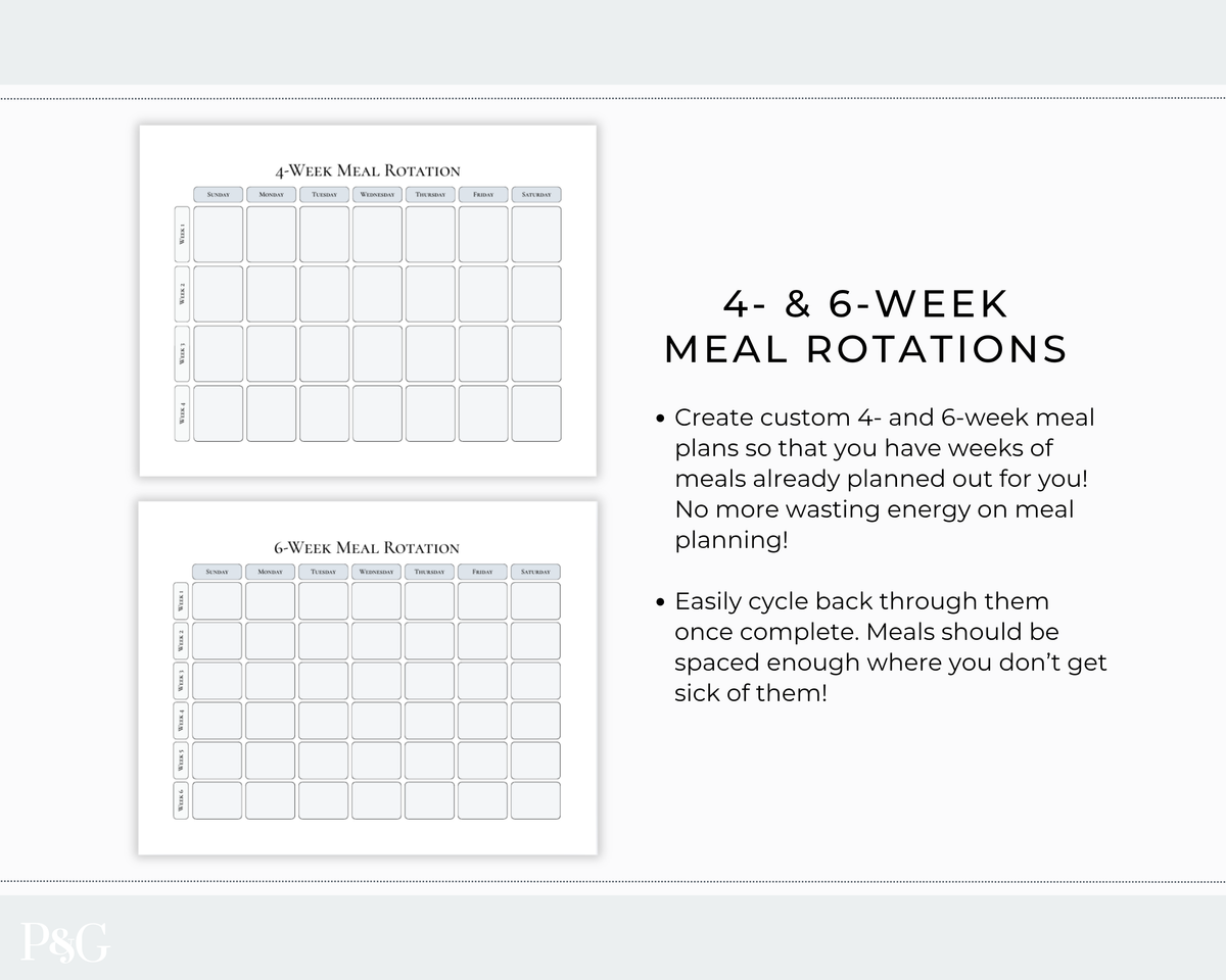 Meal Rotation Printable Templates – Palm & Grace