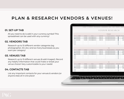 Wedding Venue and Vendor Comparison Spreadsheet for Google Sheets