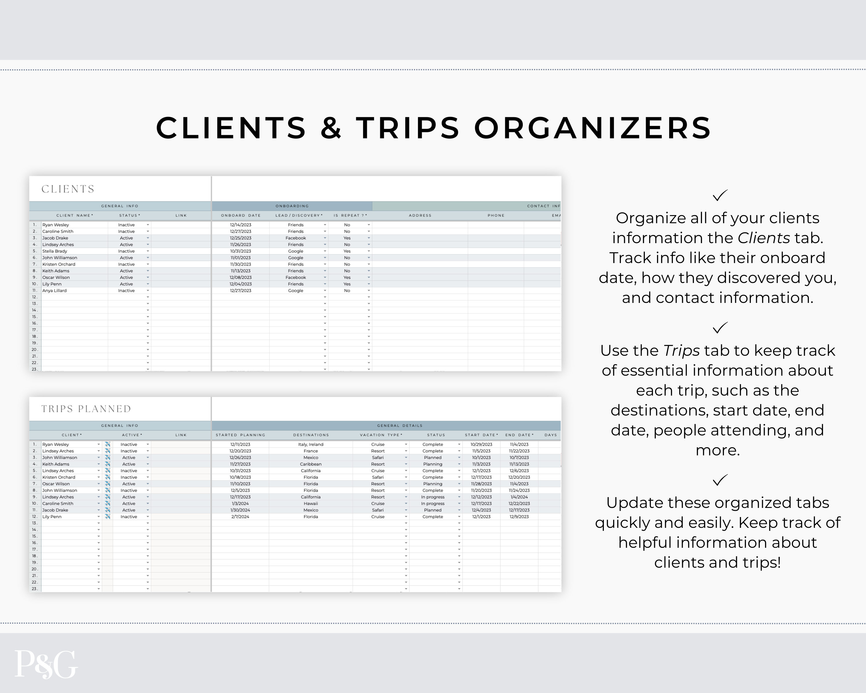 Travel Agent Planner Spreadsheet for Google Sheets