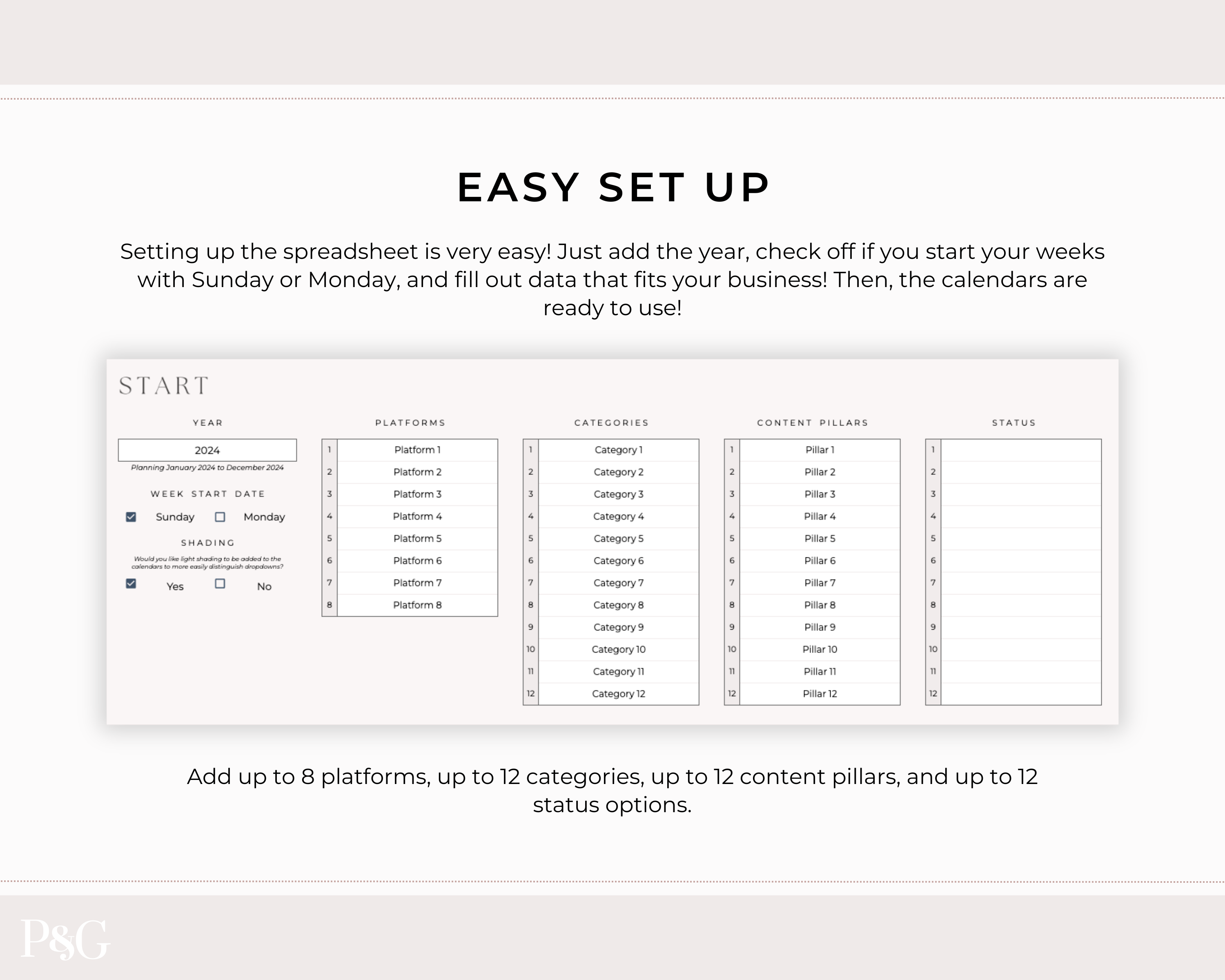 NEW DESIGN: Social Media Content Calendar Spreadsheet for Google Sheets