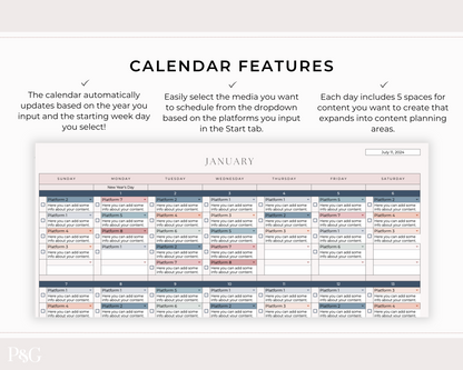 NEW DESIGN: Social Media Content Calendar Spreadsheet for Google Sheets