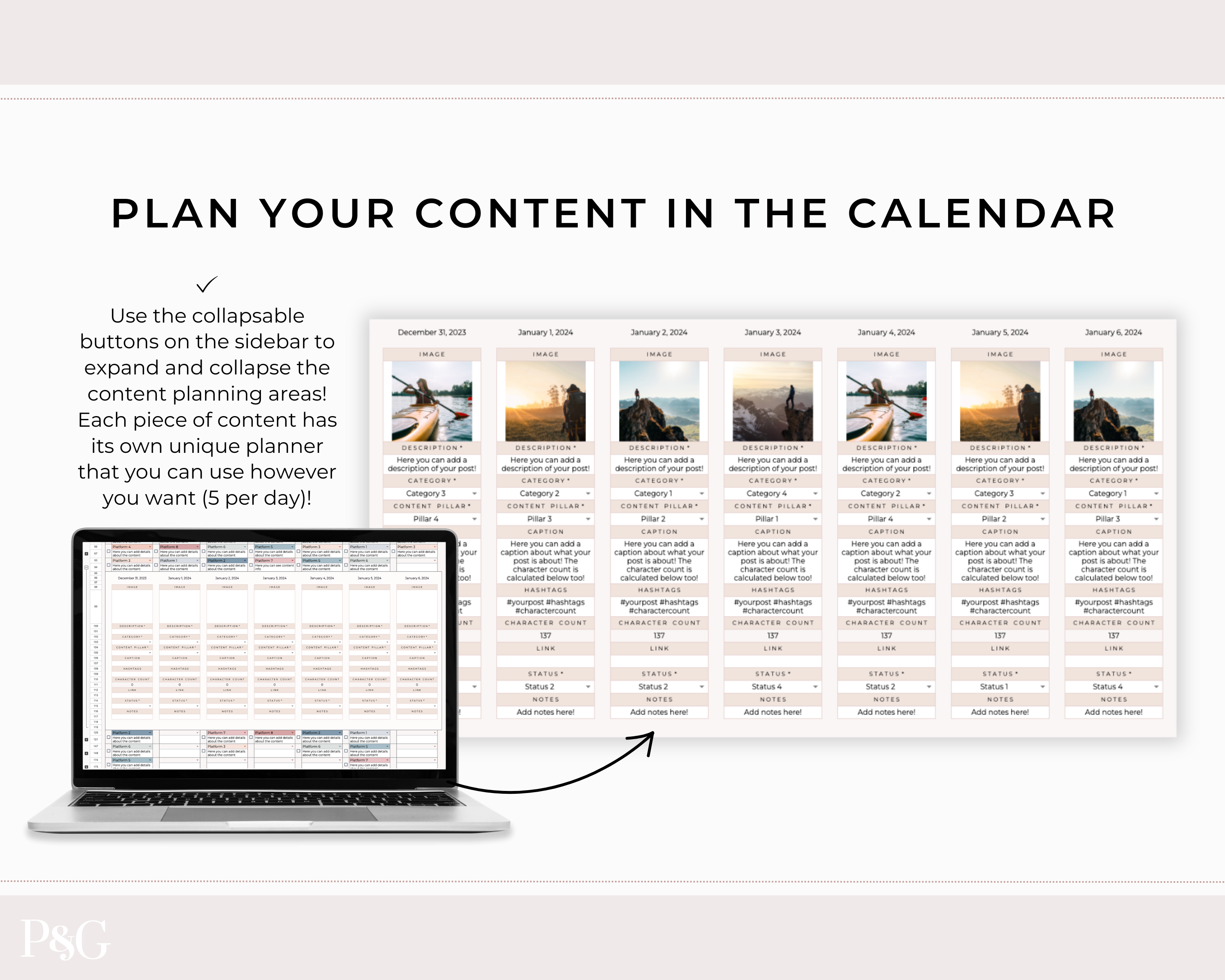 NEW DESIGN: Social Media Content Calendar Spreadsheet for Google Sheets