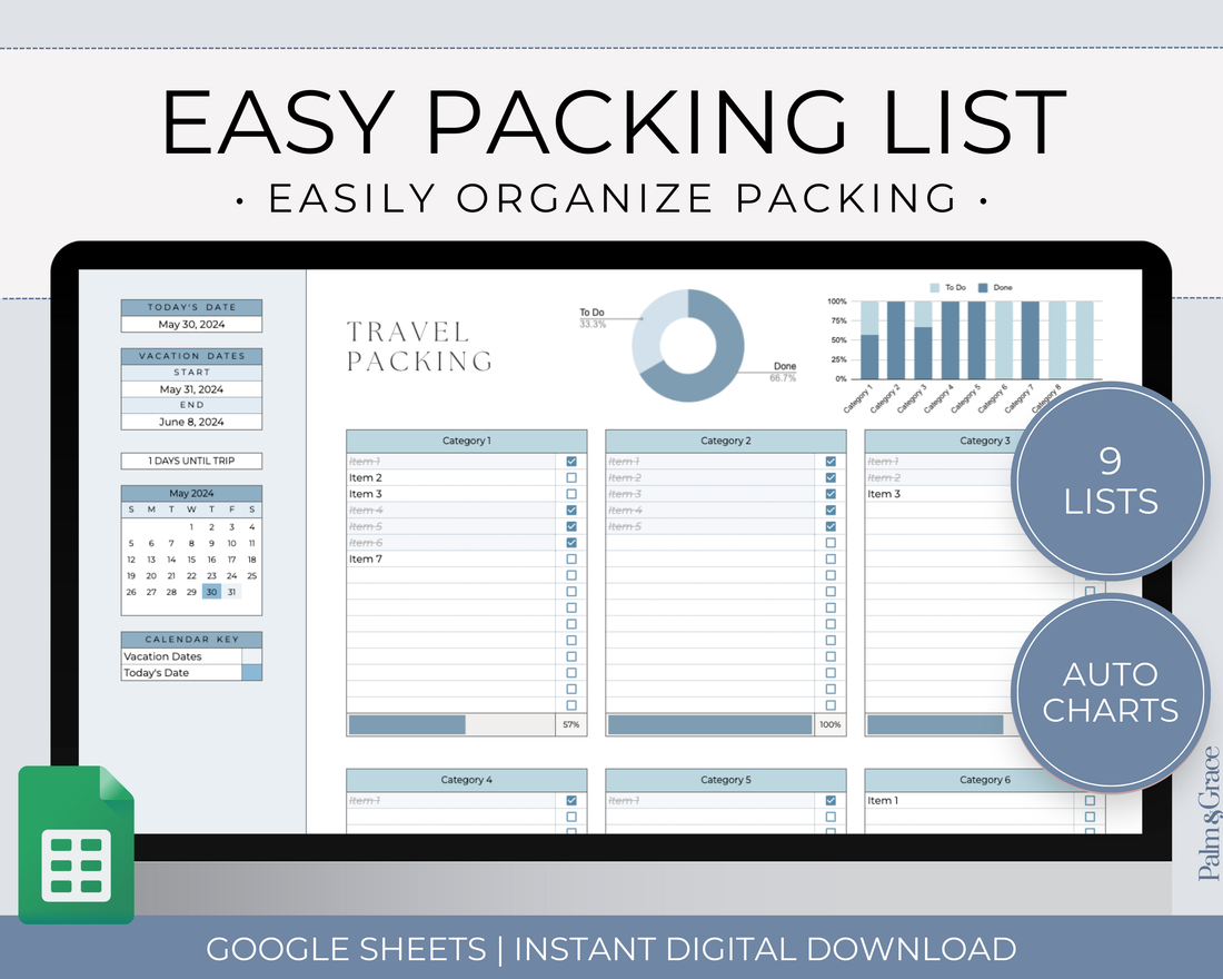 Packing list Google Sheets template