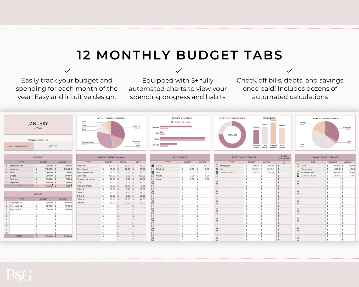 Annual Budget Spreadsheet Template For Google Sheets - Palm &amp; Grace