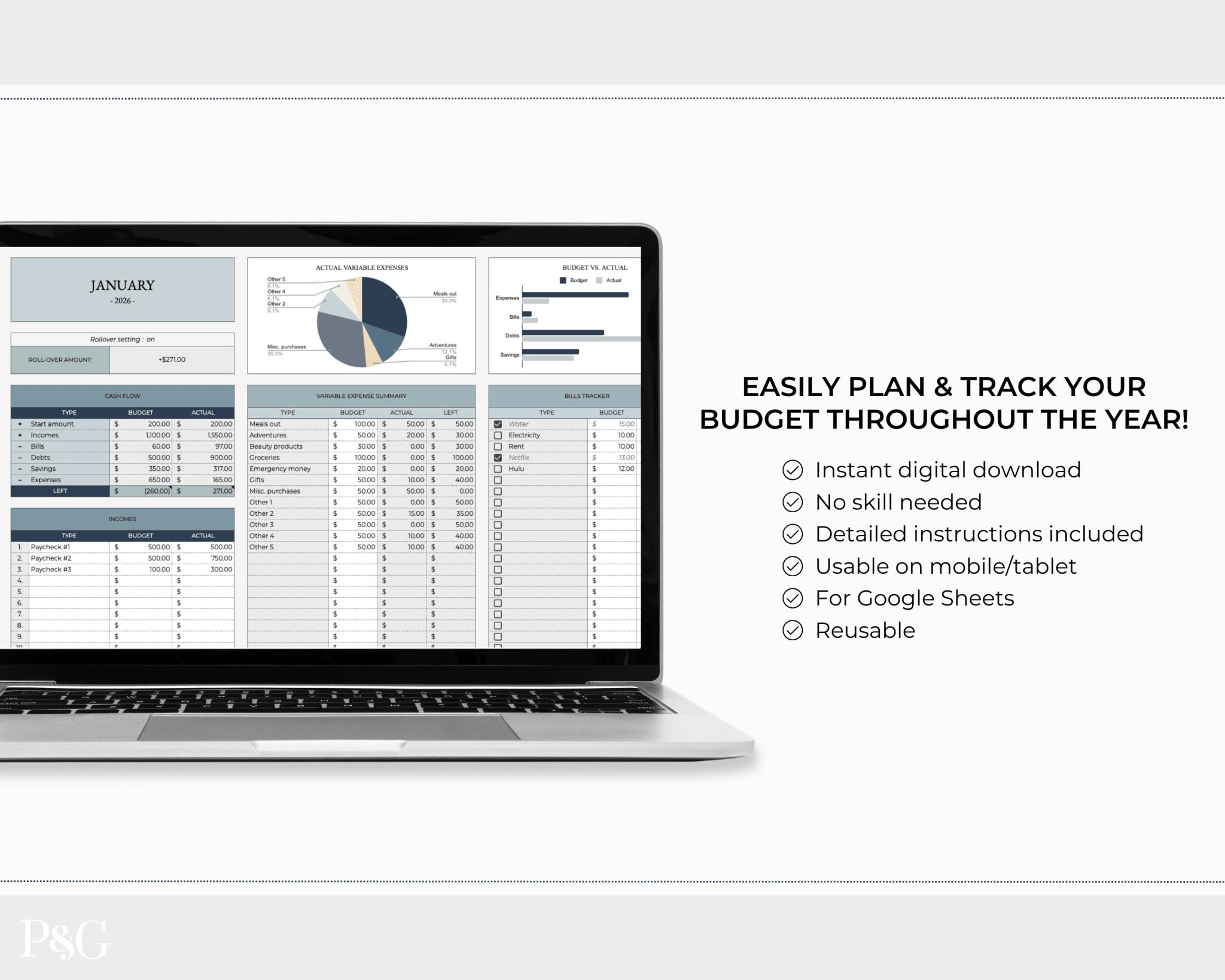 Annual Budget Spreadsheet Template For Google Sheets - Palm &amp; Grace