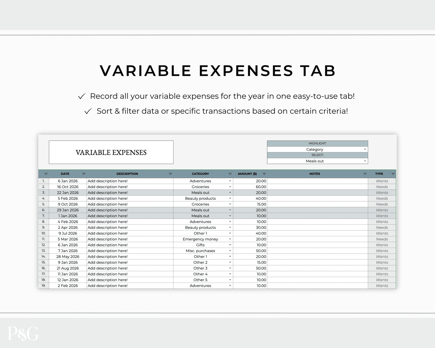 Annual Budget Spreadsheet Template For Google Sheets - Palm &amp; Grace