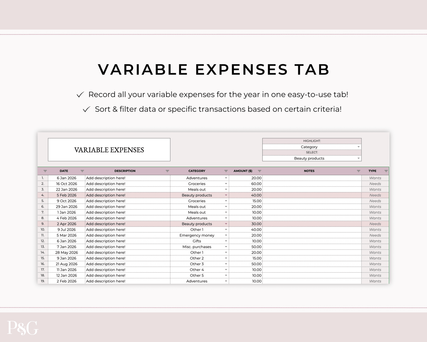 Annual Budget Spreadsheet Template For Google Sheets - Palm &amp; Grace