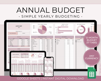 Annual Budget Spreadsheet Template For Google Sheets - Palm &amp; Grace