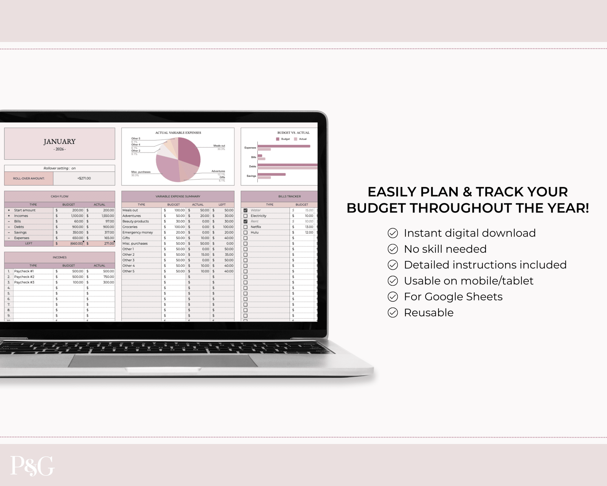 Annual Budget Spreadsheet Template For Google Sheets - Palm &amp; Grace