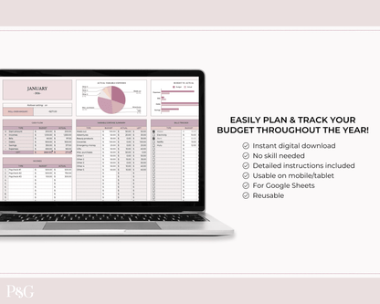 Annual Budget Spreadsheet Template For Google Sheets - Palm &amp; Grace
