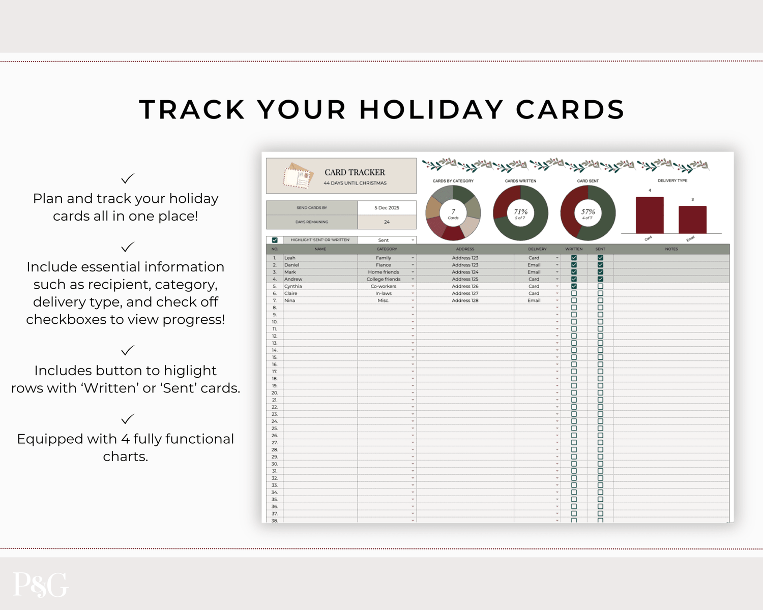 Christmas Planner Spreadsheet Template for Google Sheets - Palm &amp; Grace