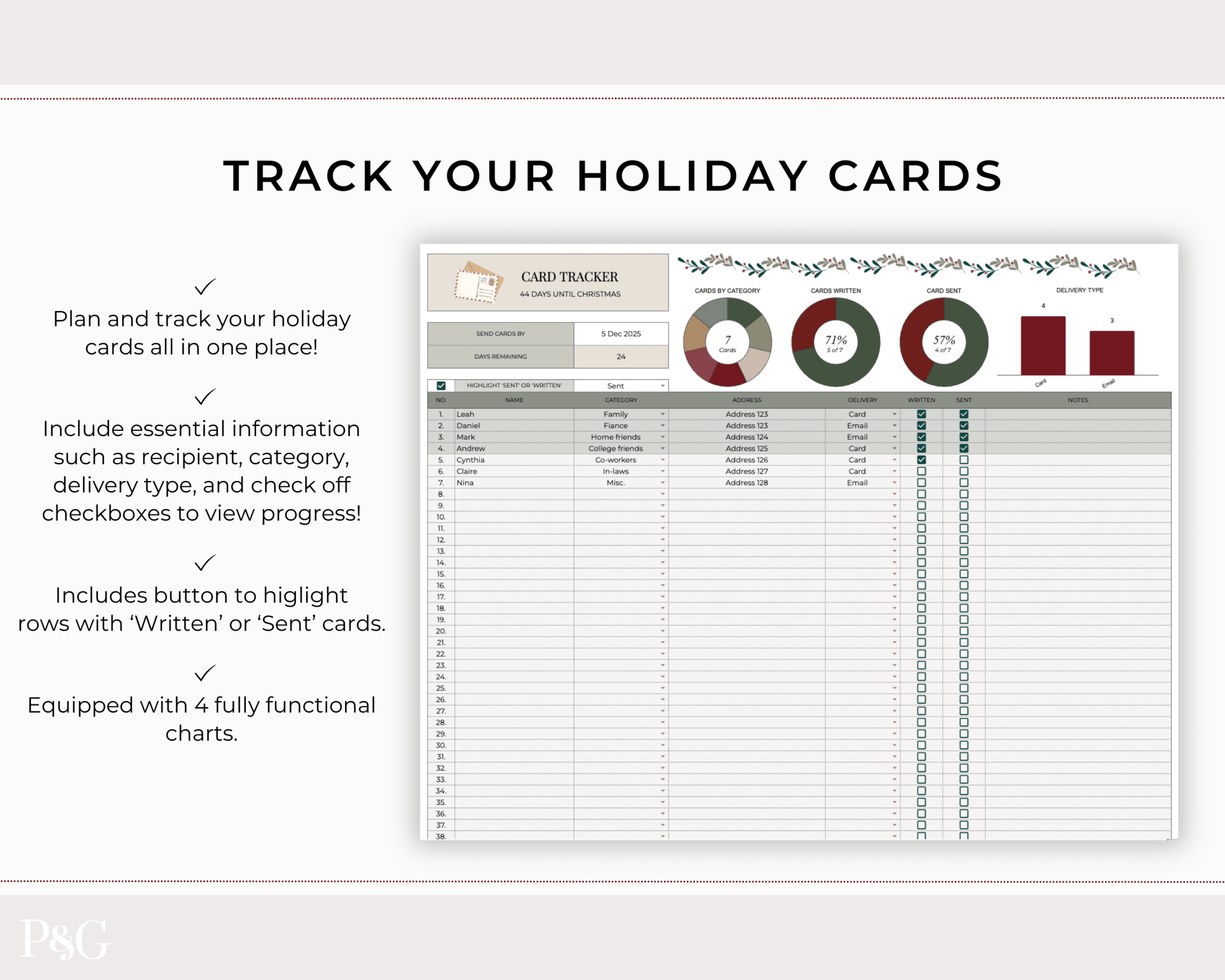 Christmas Planner Spreadsheet Template for Google Sheets - Palm &amp; Grace