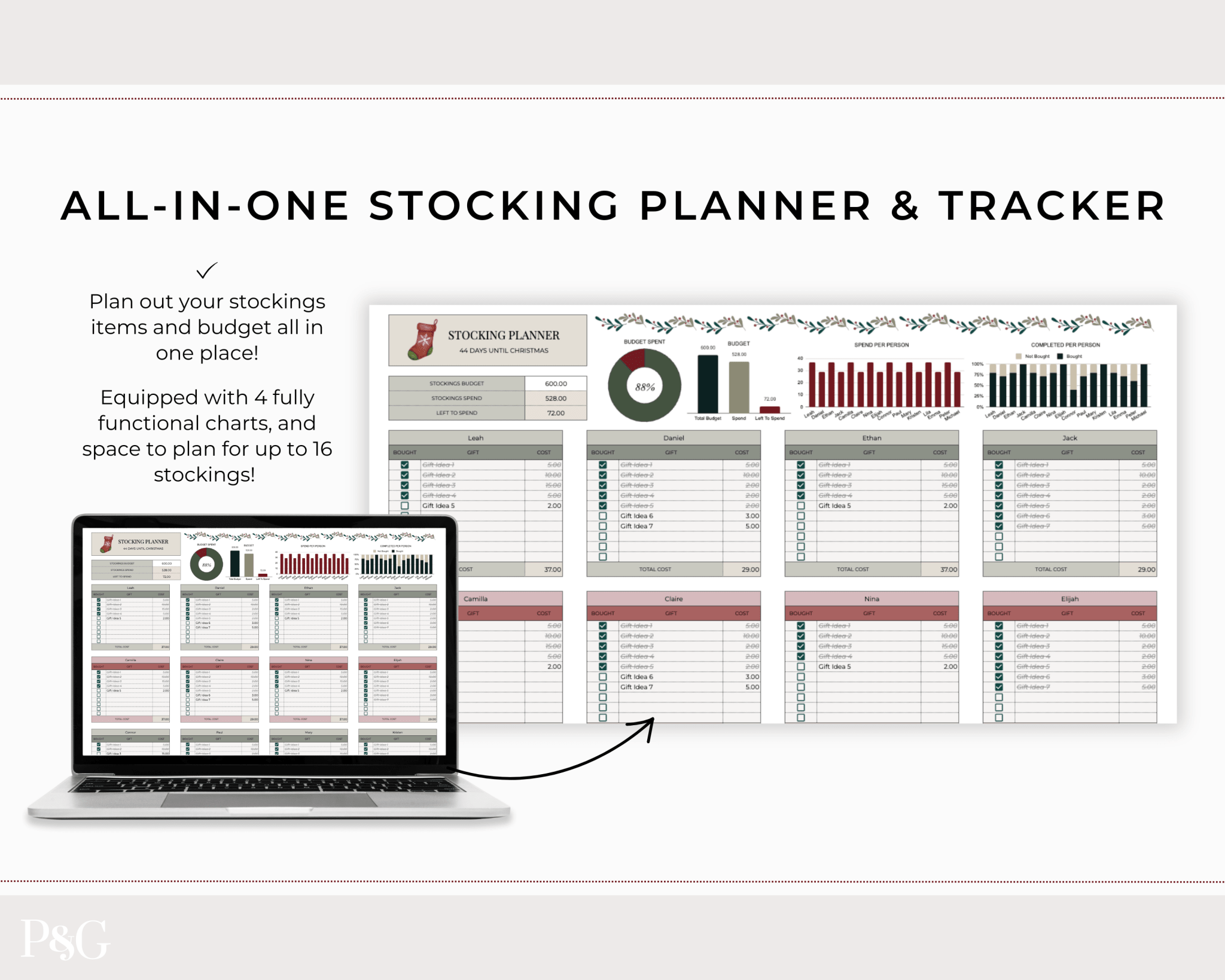 Christmas Planner Spreadsheet Template for Google Sheets - Palm &amp; Grace