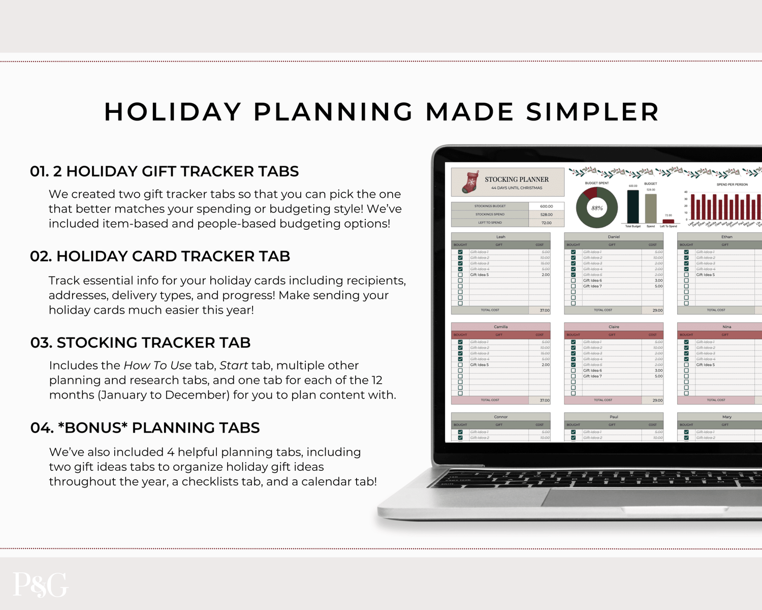 Christmas Planner Spreadsheet Template for Google Sheets - Palm &amp; Grace