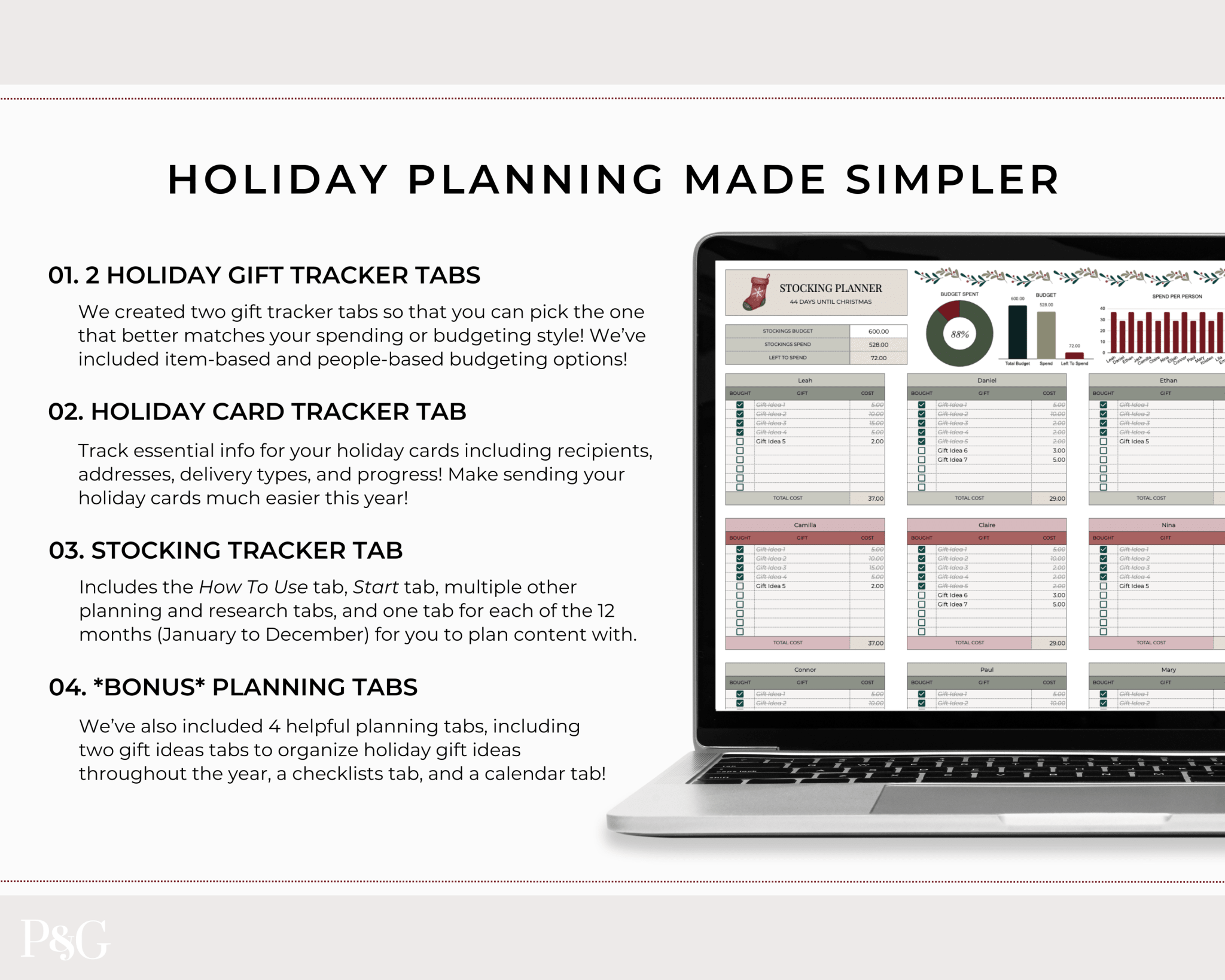 Christmas Planner Spreadsheet Template for Google Sheets - Palm &amp; Grace