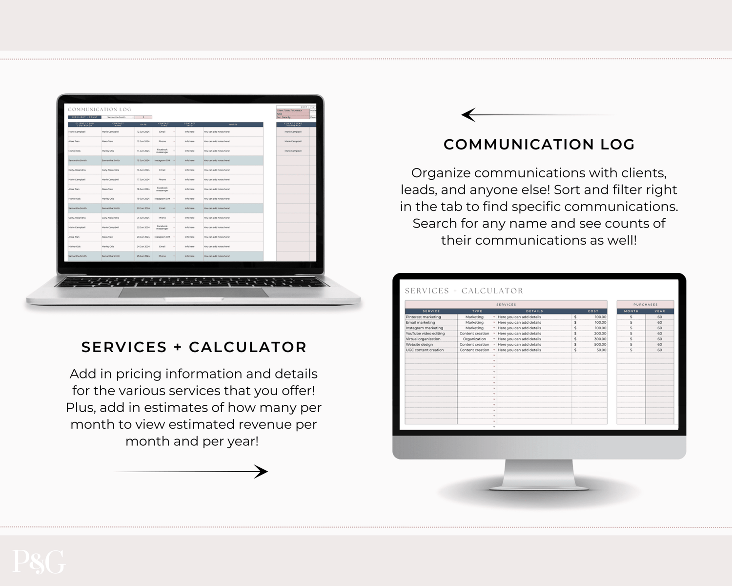 Client Tracker Spreadsheet Template for Google Sheets - Palm &amp; Grace