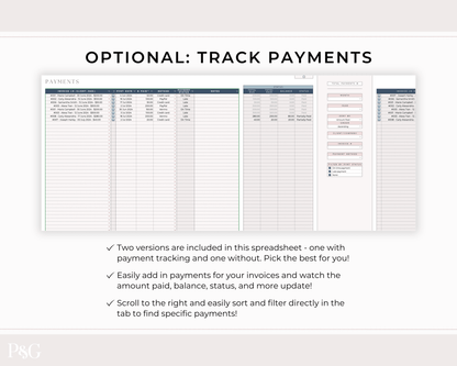 Client Tracker Spreadsheet Template for Google Sheets - Palm &amp; Grace