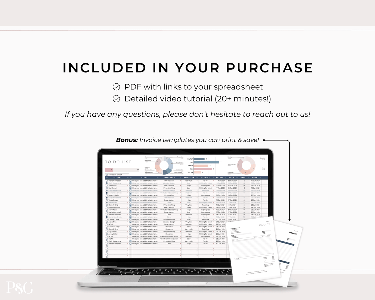 Client Tracker Spreadsheet Template for Google Sheets - Palm &amp; Grace