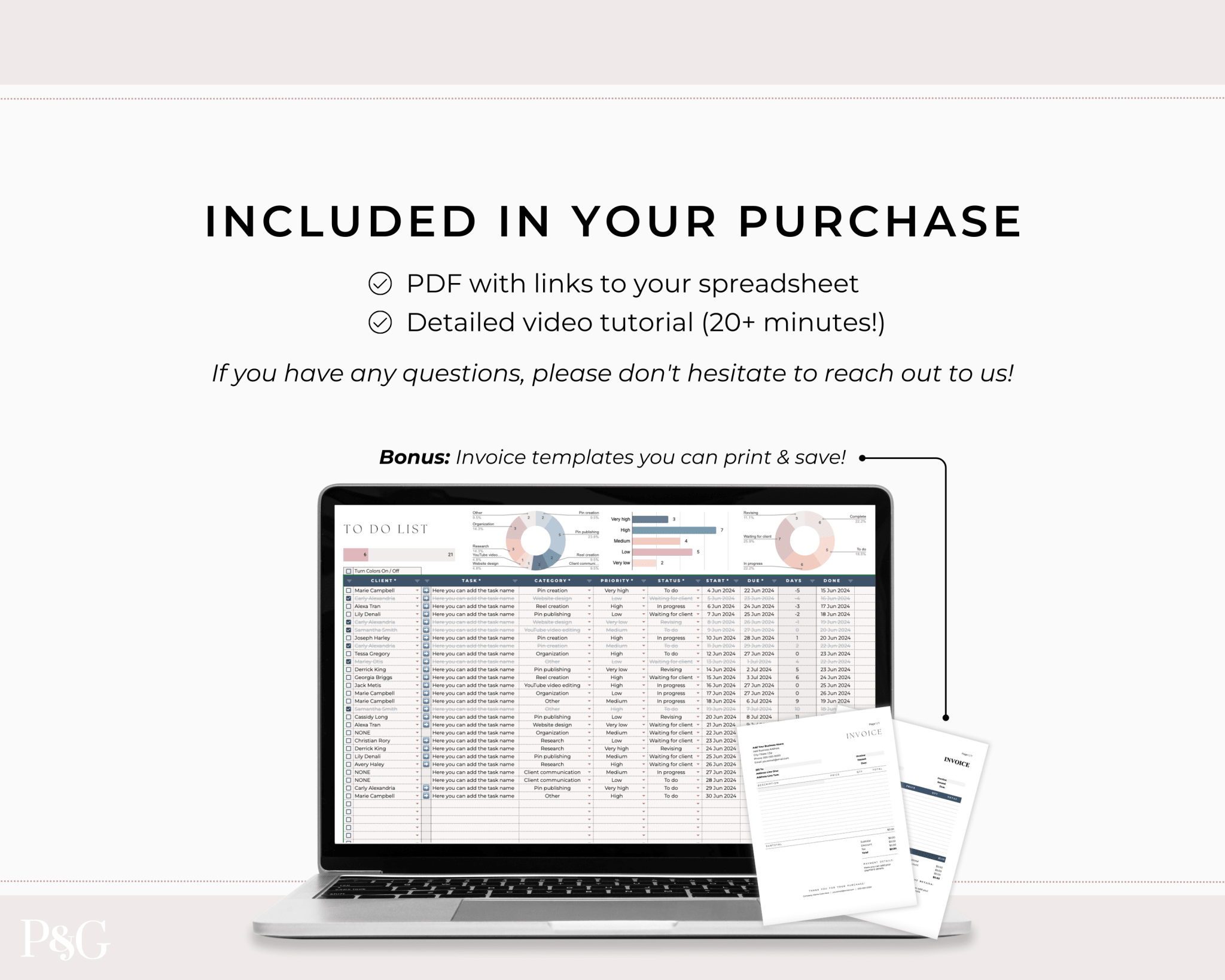 Client Tracker Spreadsheet Template for Google Sheets - Palm &amp; Grace