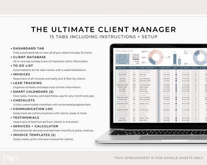 Client Tracker Spreadsheet Template for Google Sheets - Palm &amp; Grace