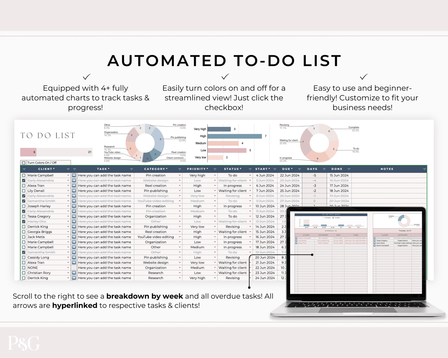 Client Tracker Spreadsheet Template for Google Sheets - Palm &amp; Grace