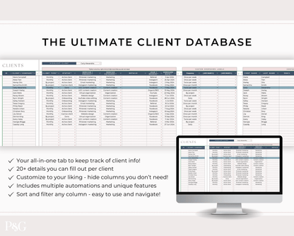 Client Tracker Spreadsheet Template for Google Sheets - Palm &amp; Grace