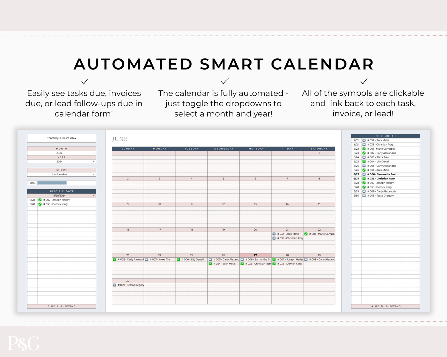 Client Tracker Spreadsheet Template for Google Sheets - Palm &amp; Grace