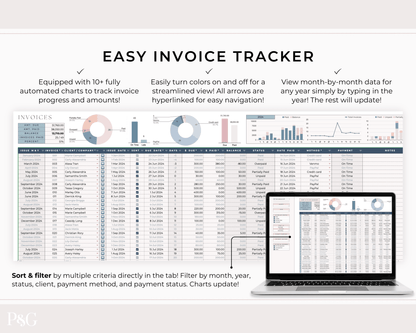Client Tracker Spreadsheet Template for Google Sheets - Palm &amp; Grace