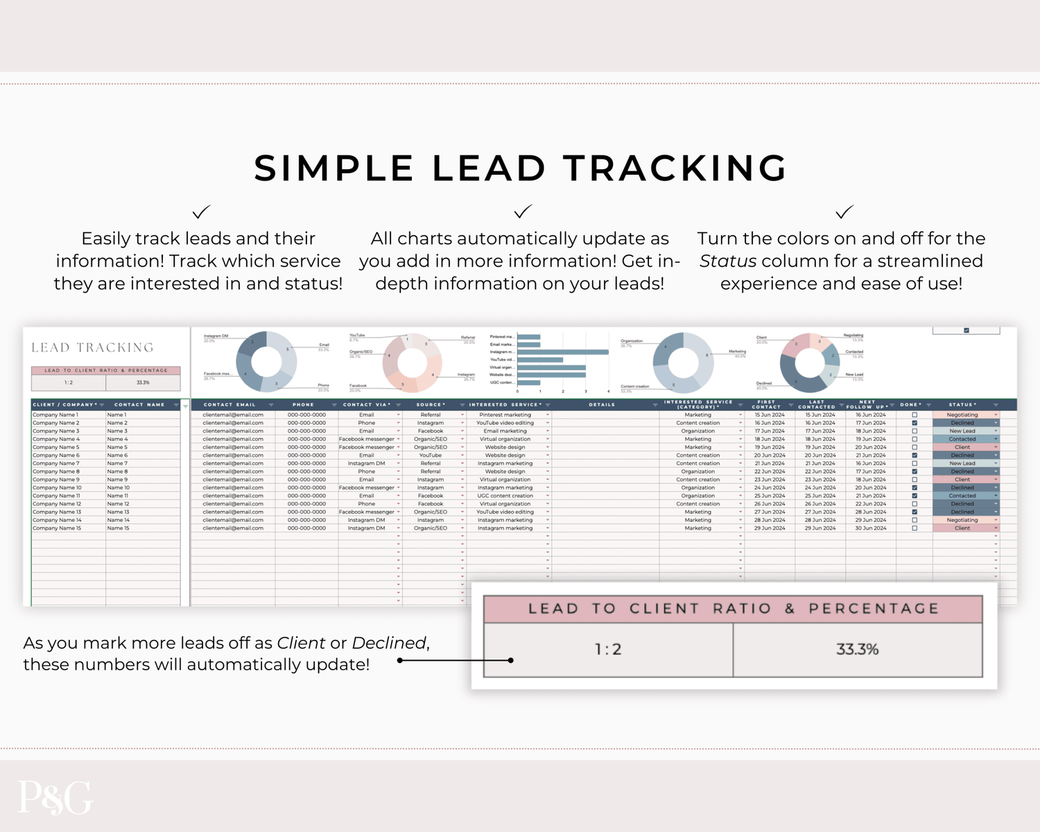 Client Tracker Spreadsheet Template for Google Sheets - Palm &amp; Grace