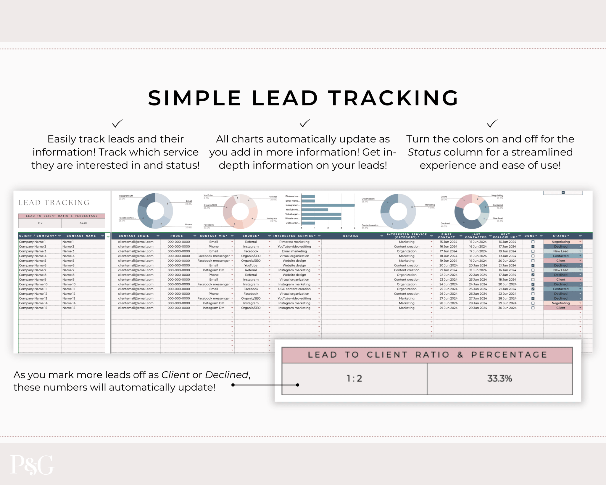 Client Tracker Spreadsheet Template for Google Sheets - Palm &amp; Grace