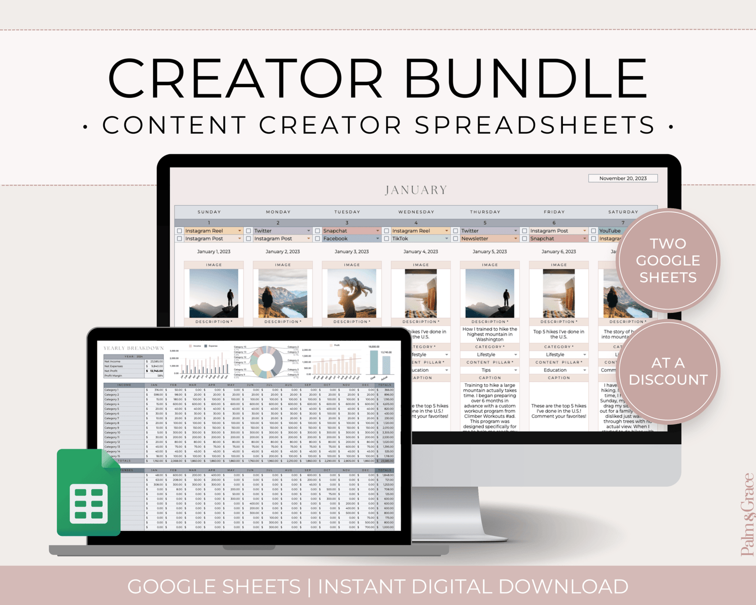 Content Creator Spreadsheet BUNDLE for Google Sheets - Palm &amp; Grace