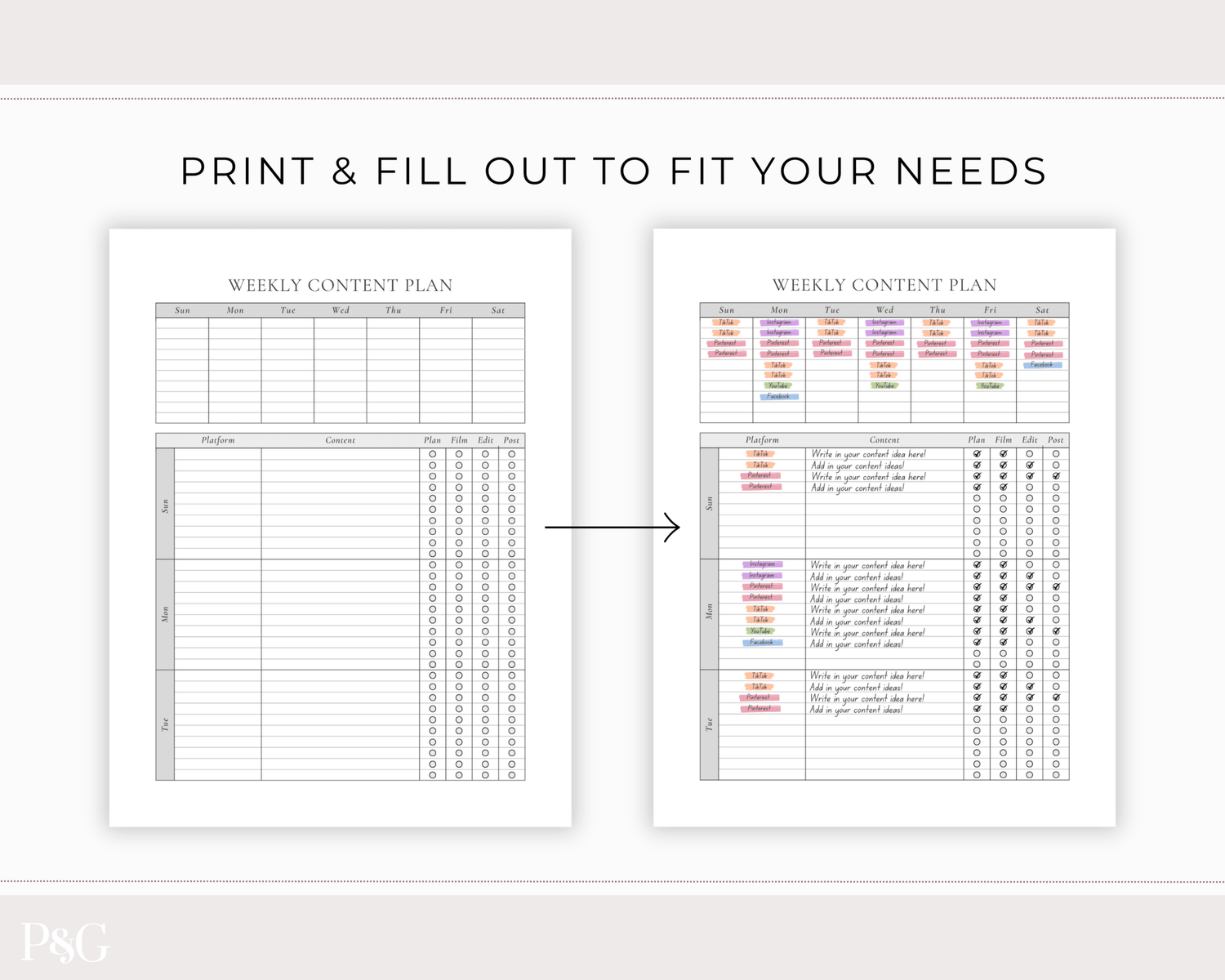 Content Planner Printable - Palm &amp; Grace