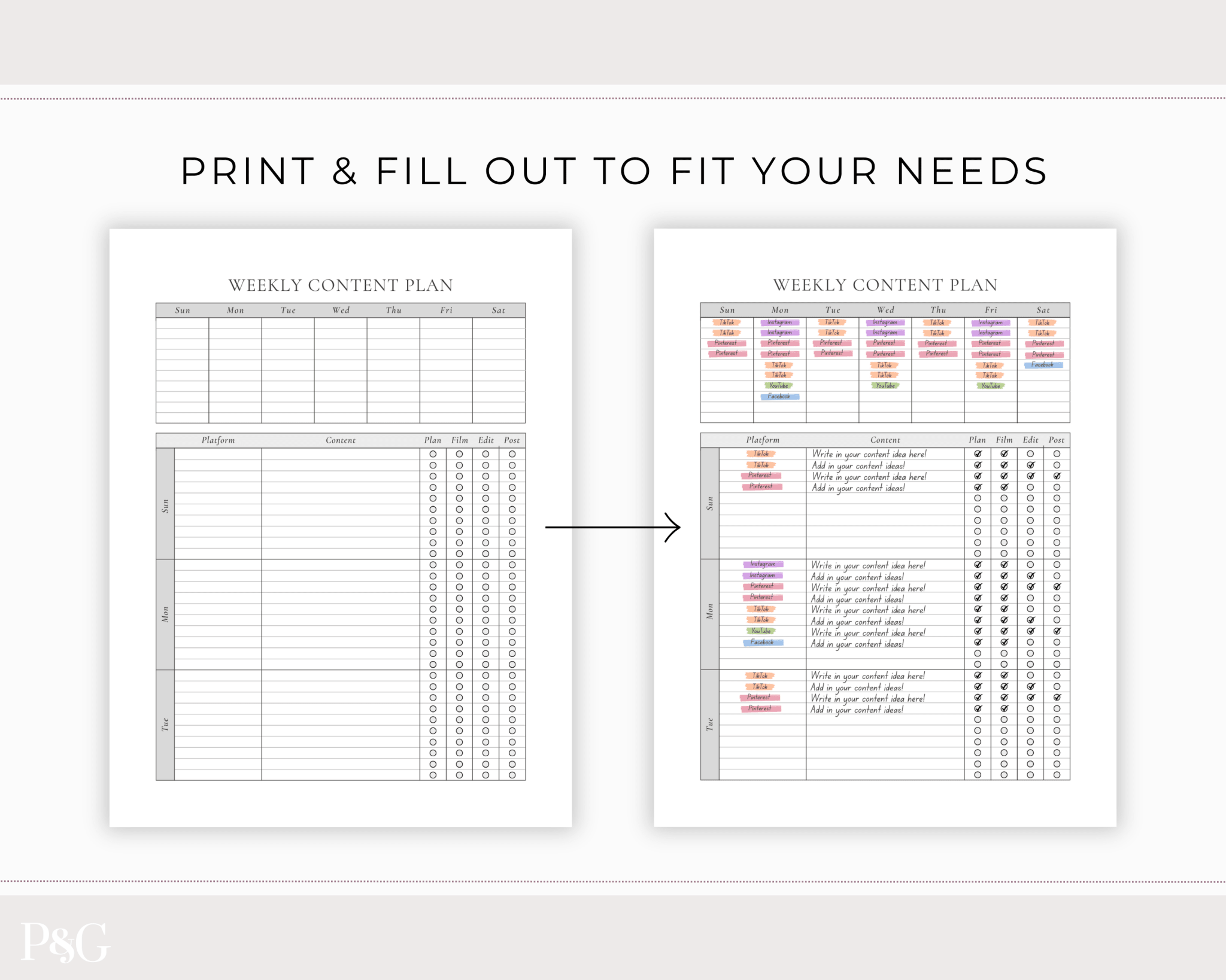 Content Planner Printable - Palm &amp; Grace