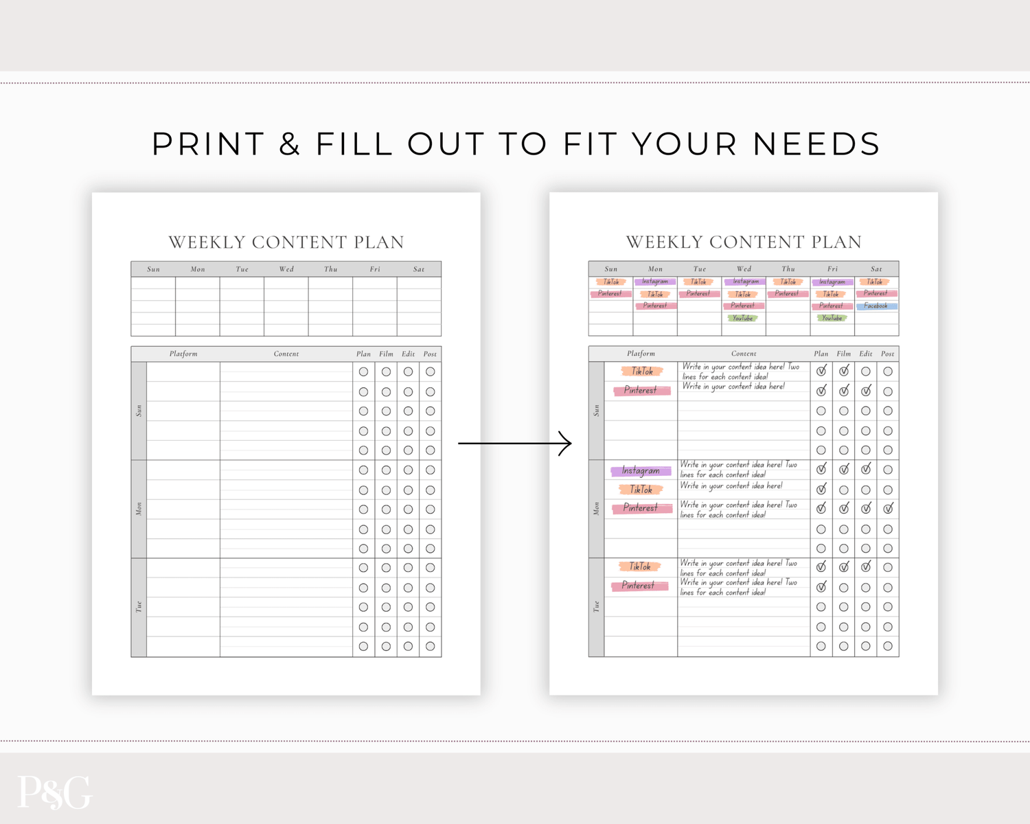 Content Planner Printable - Palm &amp; Grace