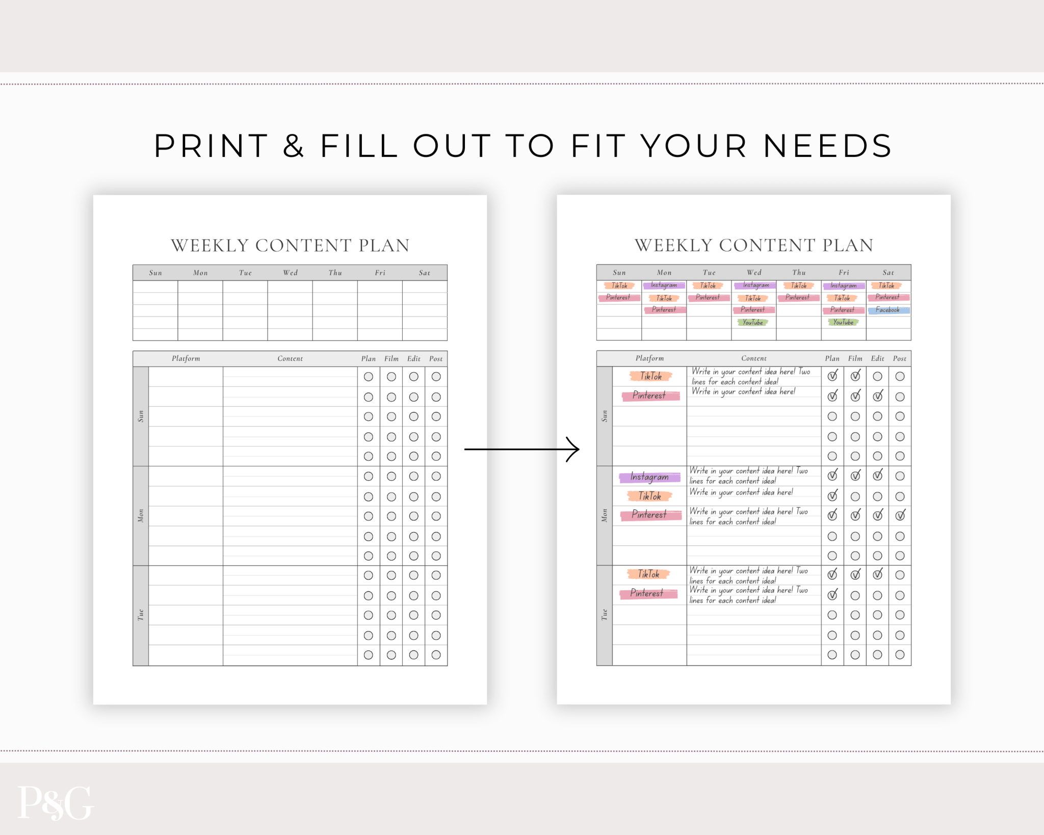 Content Planner Printable - Palm &amp; Grace