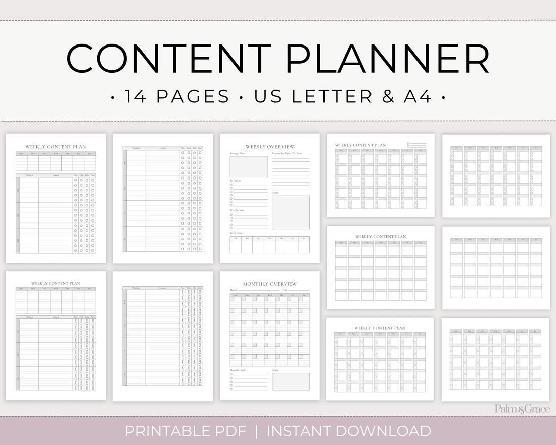 Content Planner Printable - Palm &amp; Grace