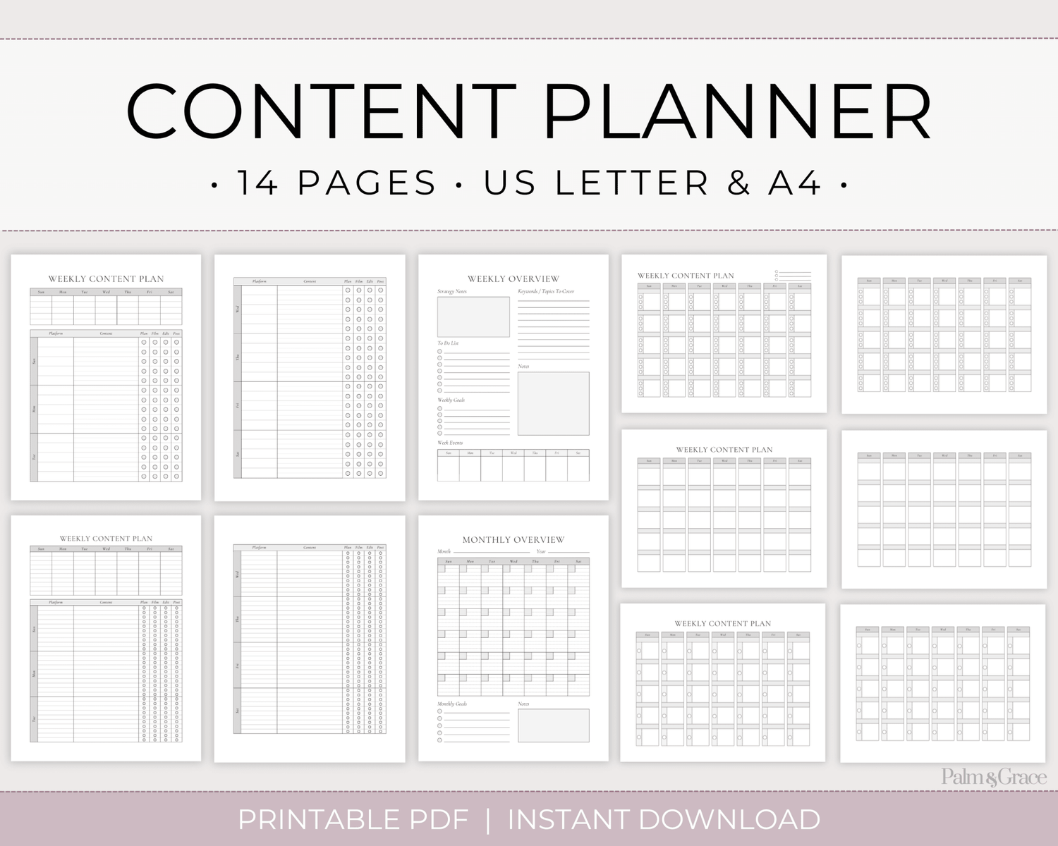 Content Planner Printable - Palm &amp; Grace