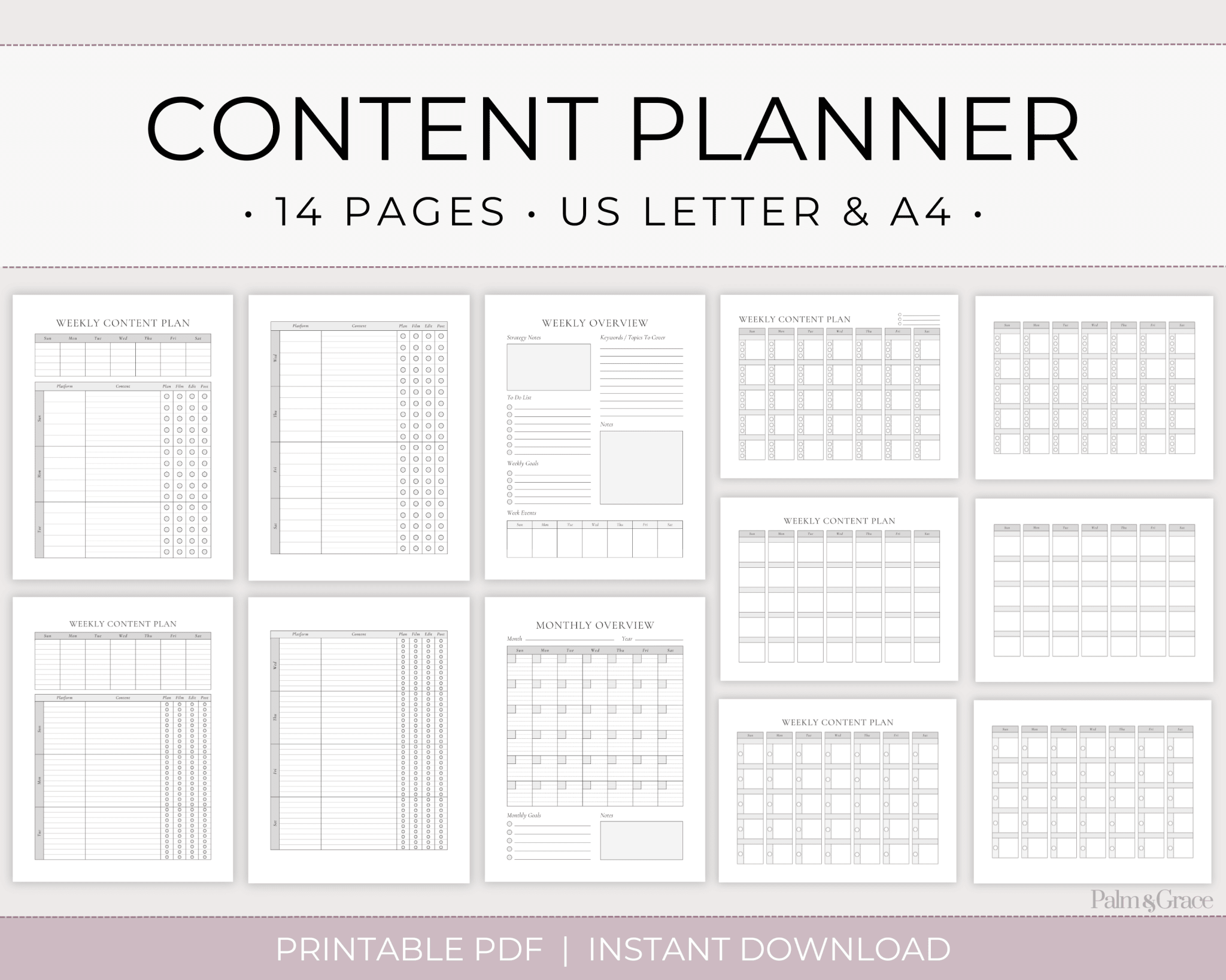 Content Planner Printable - Palm &amp; Grace