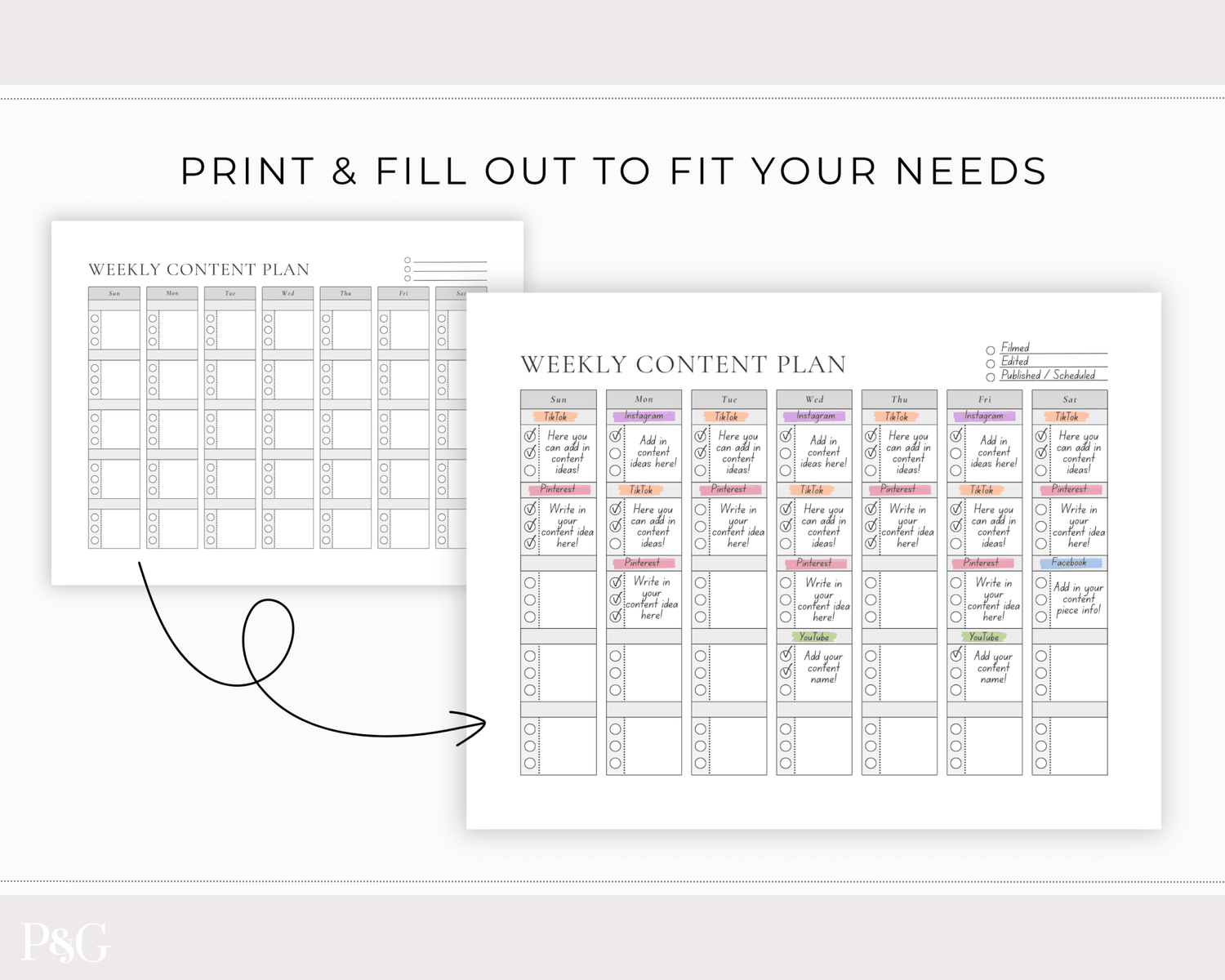 Content Planner Printable - Palm &amp; Grace
