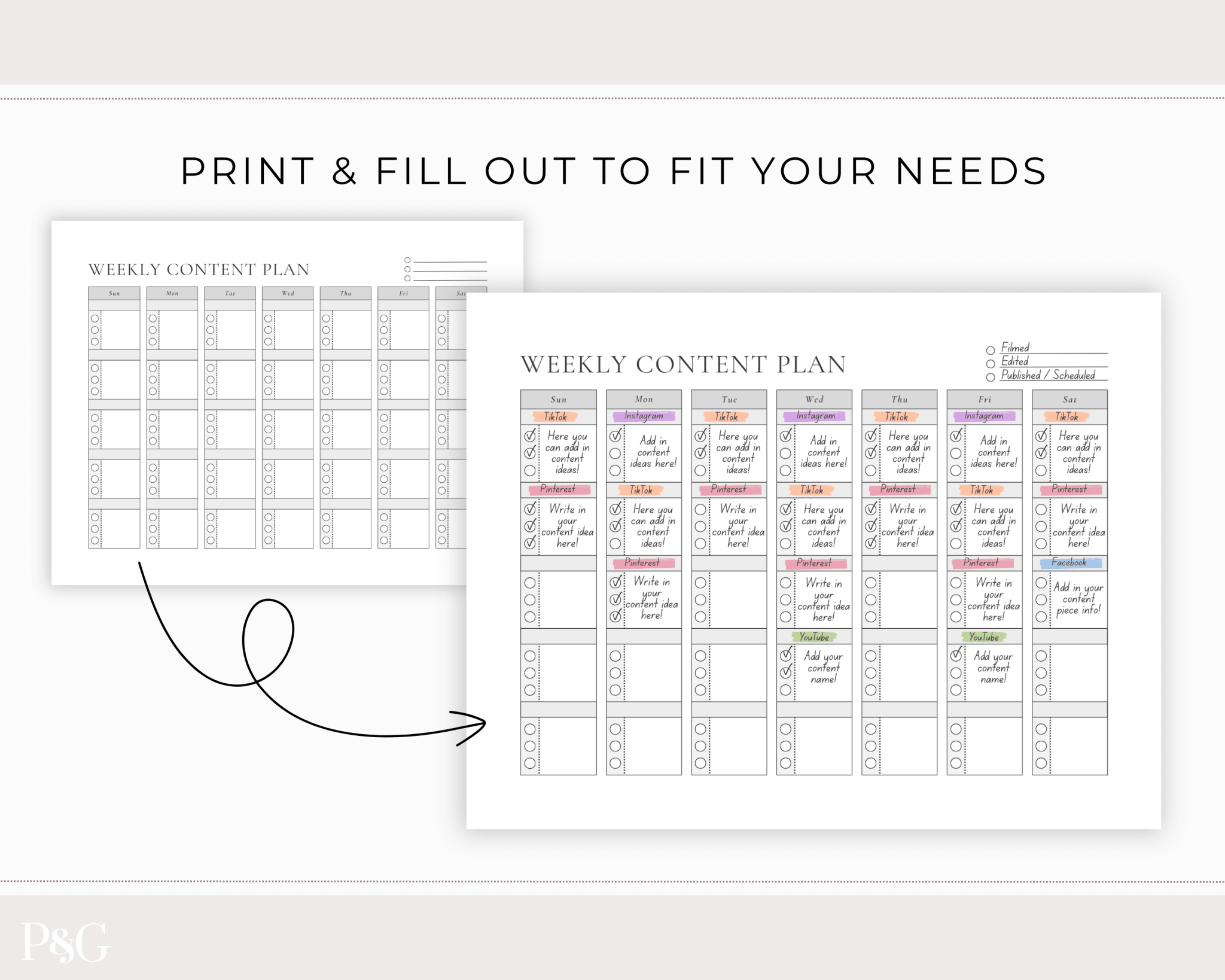 Content Planner Printable - Palm &amp; Grace
