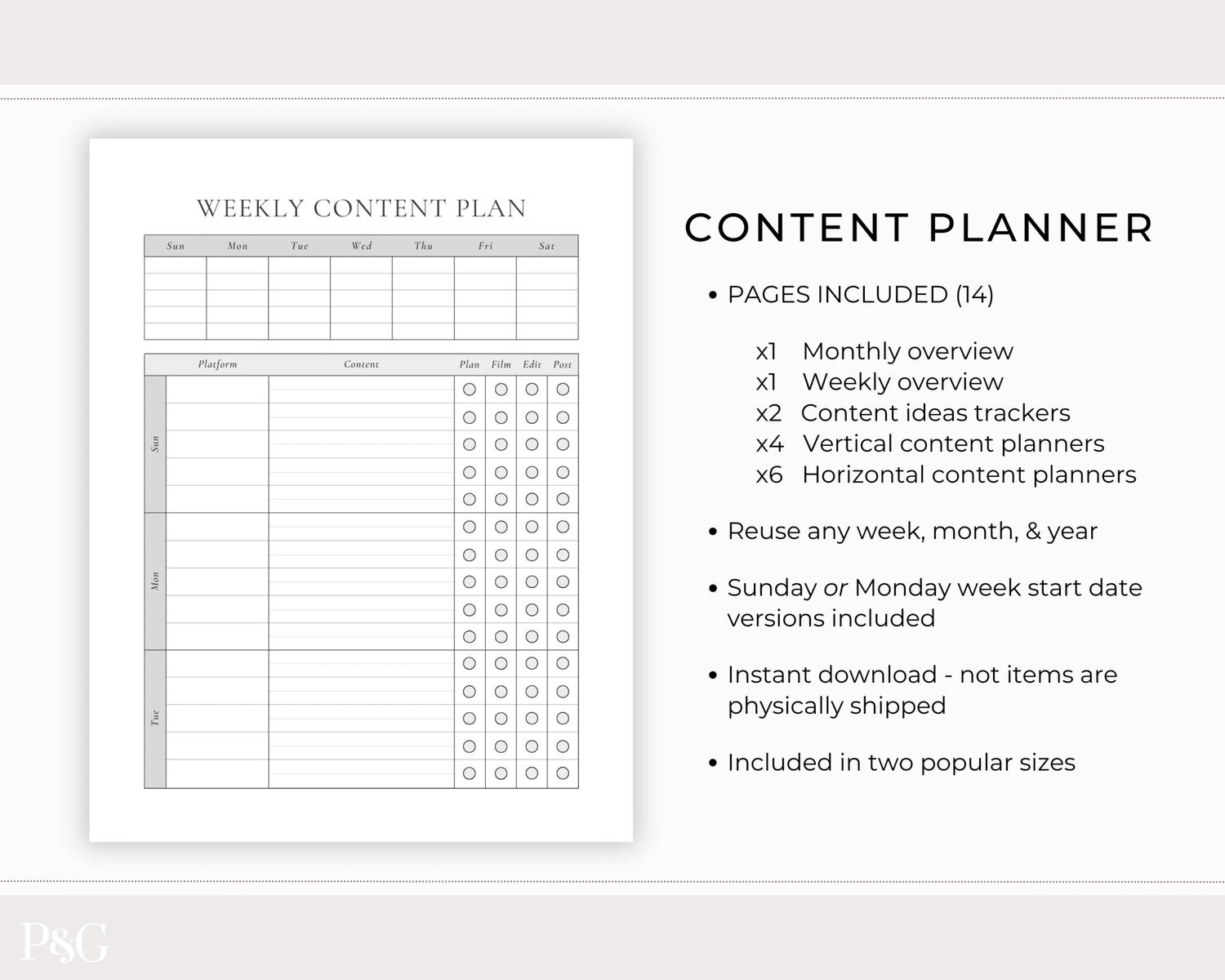Content Planner Printable - Palm &amp; Grace