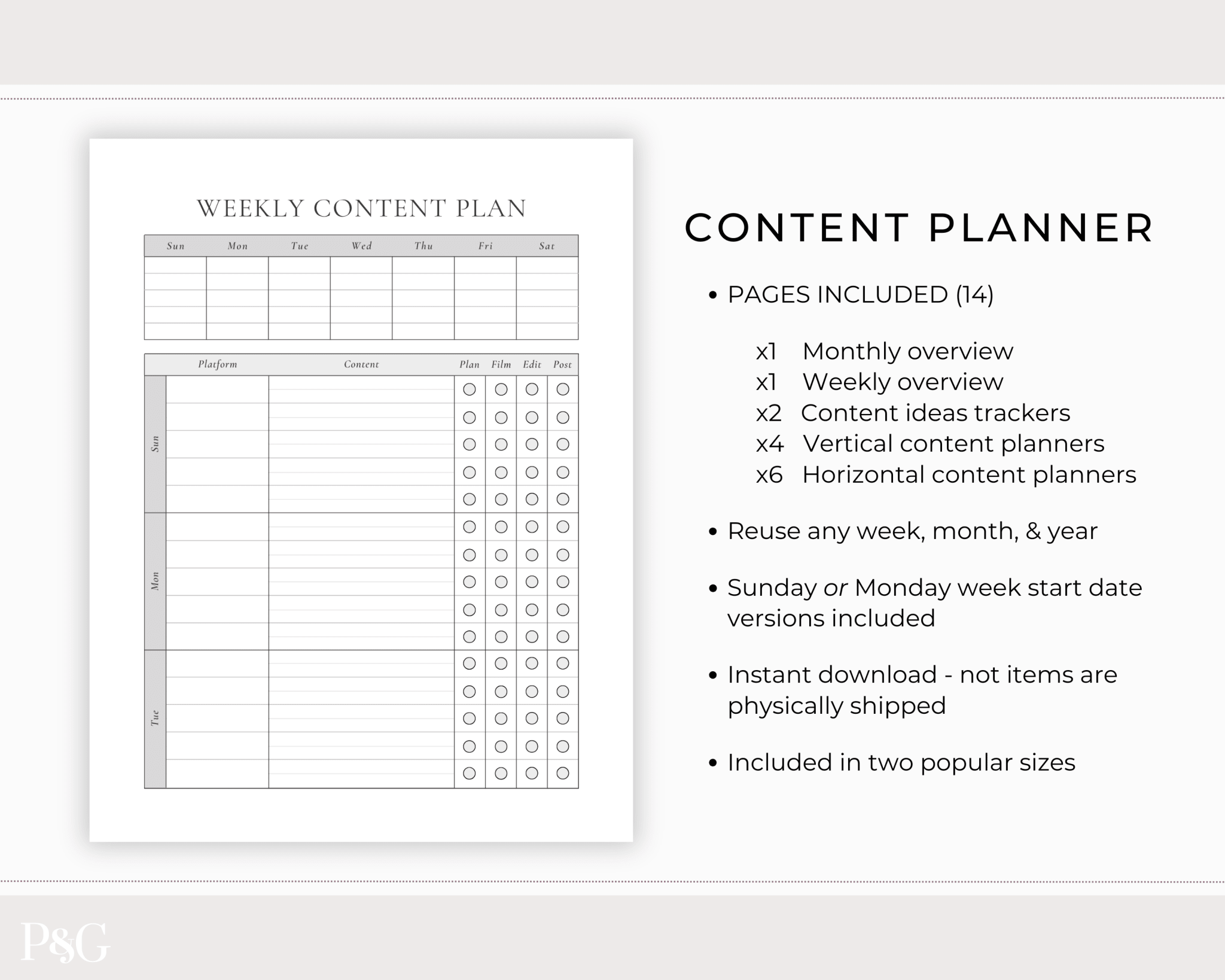 Content Planner Printable - Palm &amp; Grace