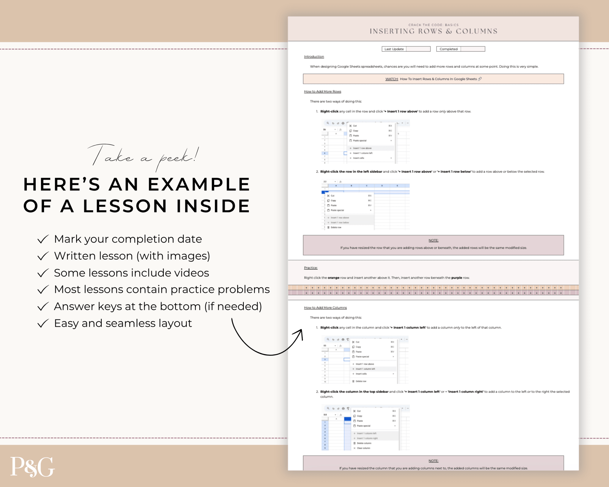 Crack The Code: Google Sheets Basics Workbook - Palm &amp; Grace