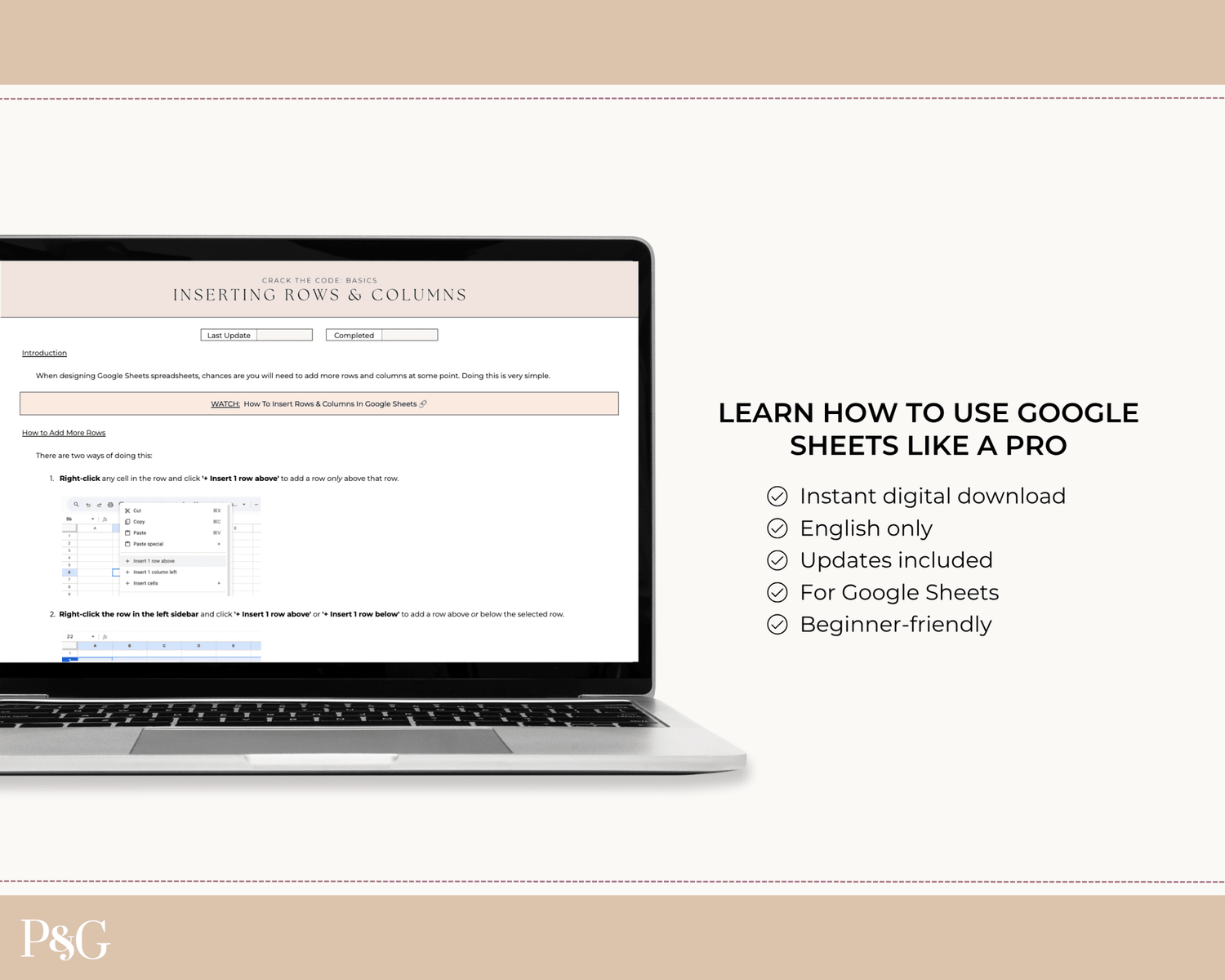 Crack The Code: Google Sheets Basics Workbook - Palm &amp; Grace