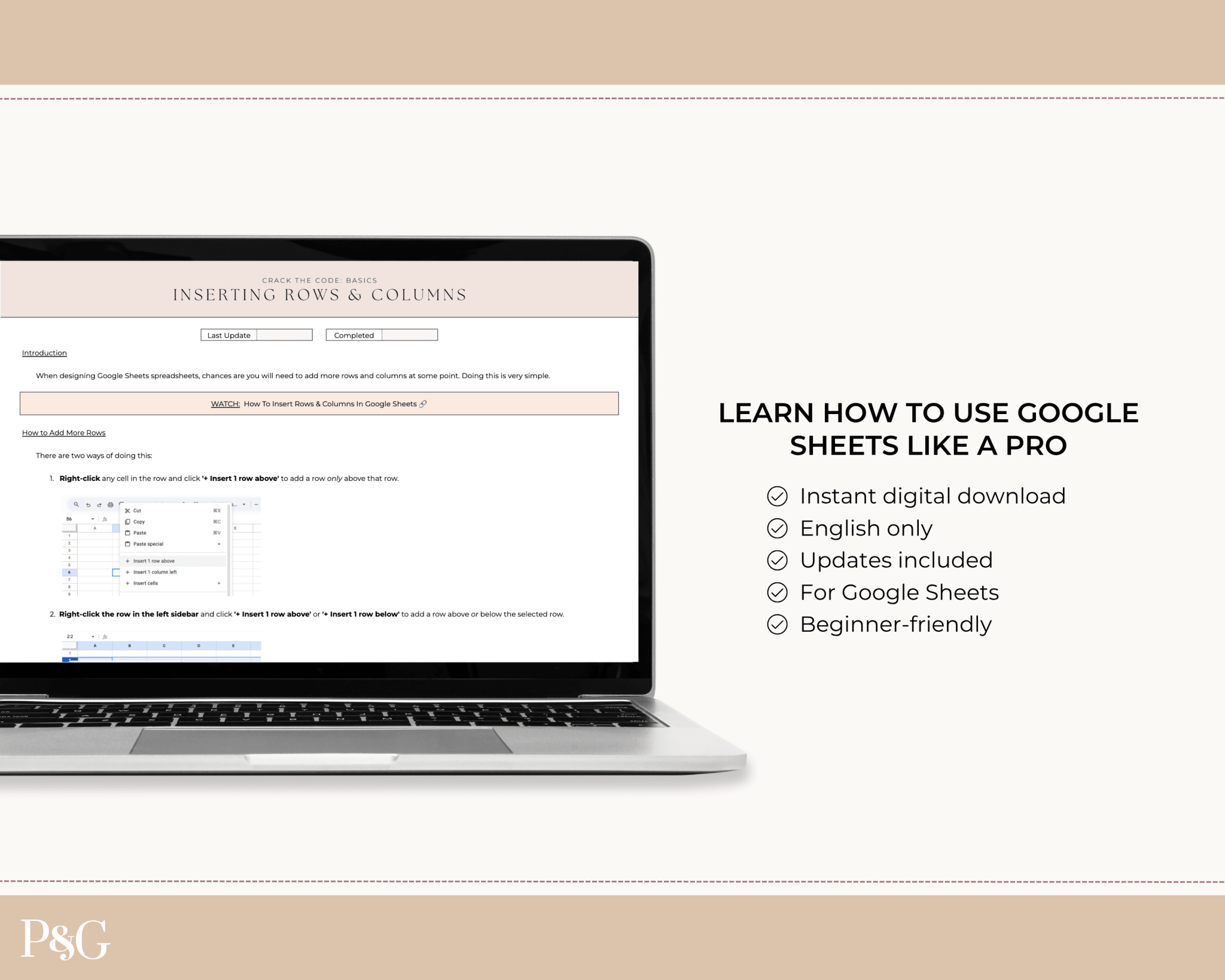 Crack The Code: Google Sheets Basics Workbook - Palm &amp; Grace