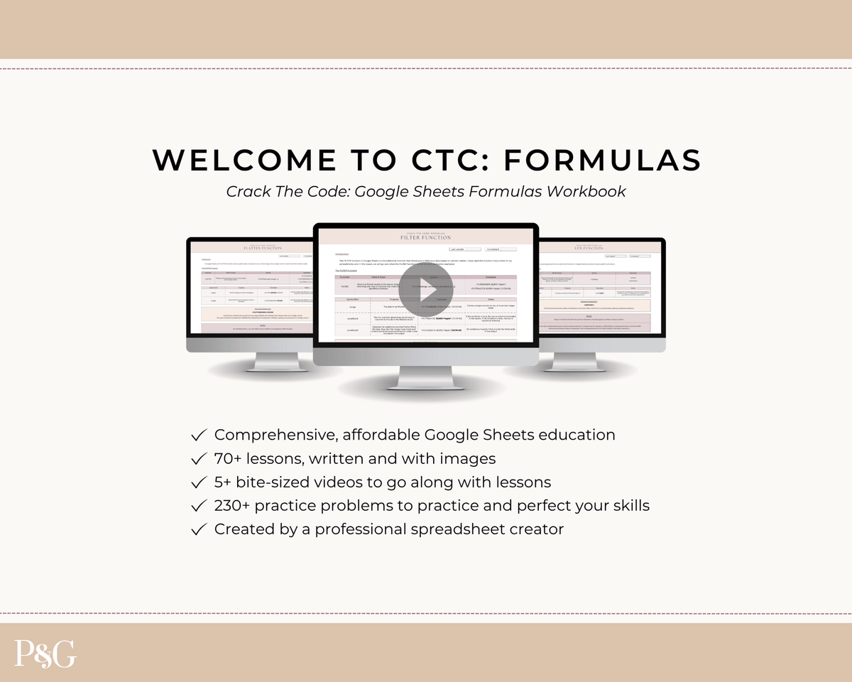Crack The Code: Google Sheets Formulas Workbook - Palm &amp; Grace