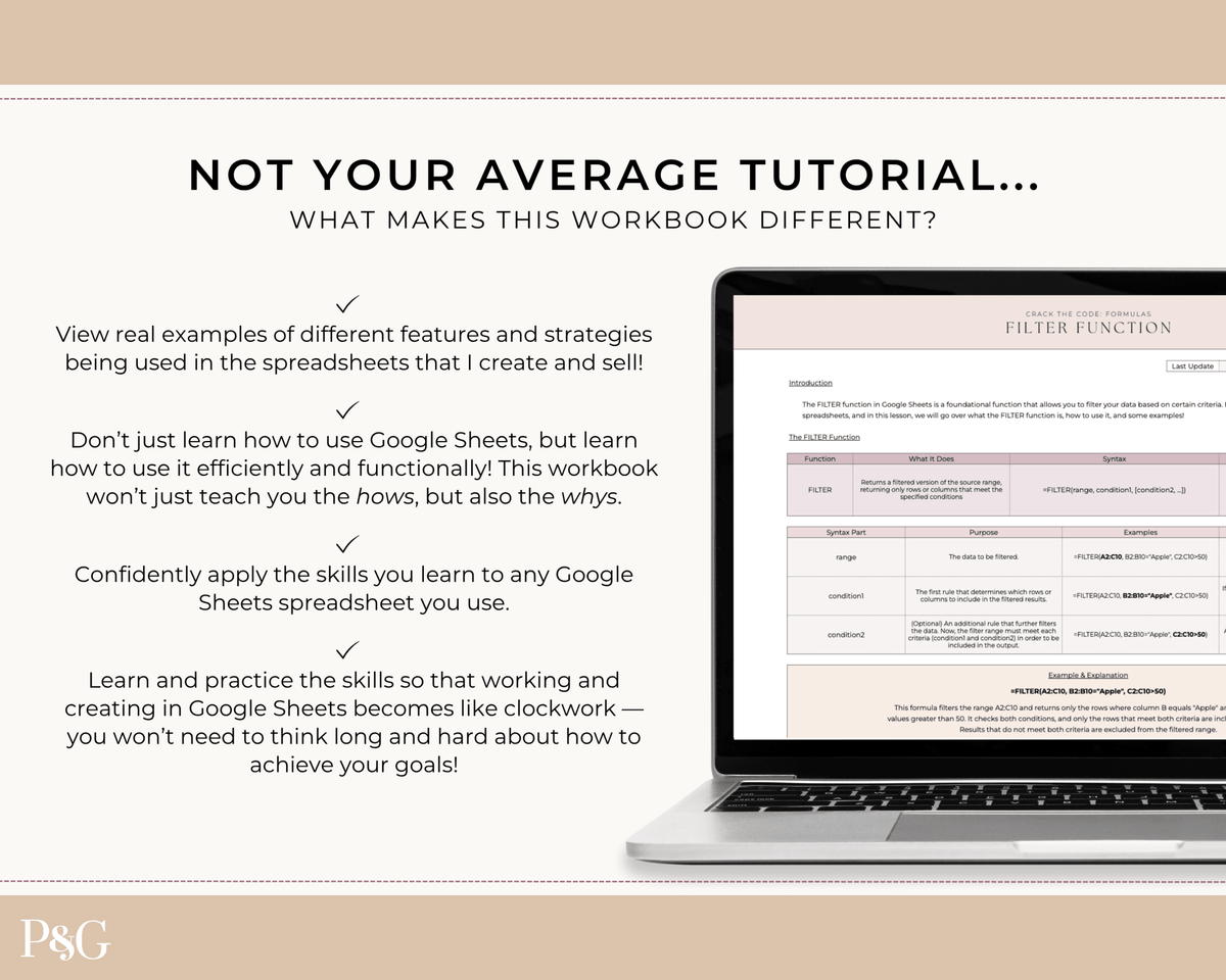 Crack The Code: Google Sheets Formulas Workbook - Palm &amp; Grace