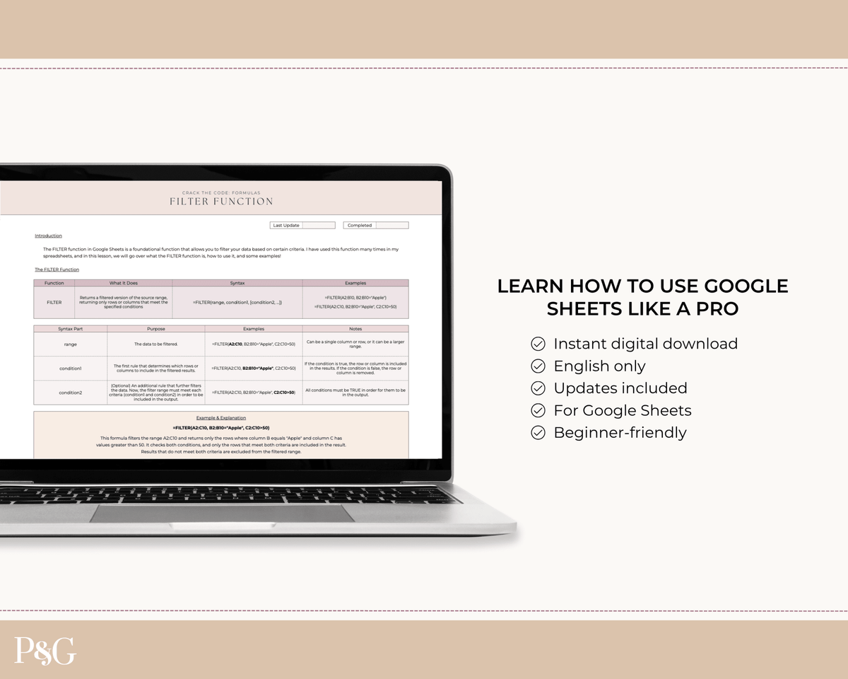Crack The Code: Google Sheets Formulas Workbook - Palm &amp; Grace