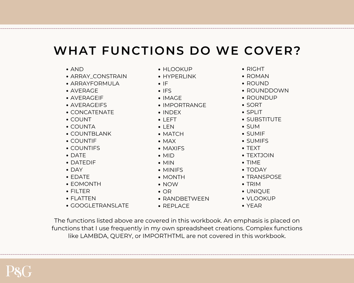 Crack The Code: Google Sheets Formulas Workbook - Palm &amp; Grace